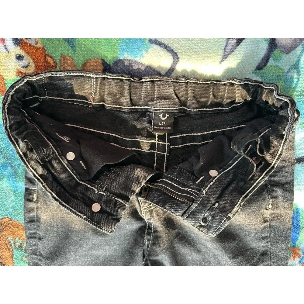 True Religion Black Jeans White Stitching‎ Boys Size 7 Adjustable Waist